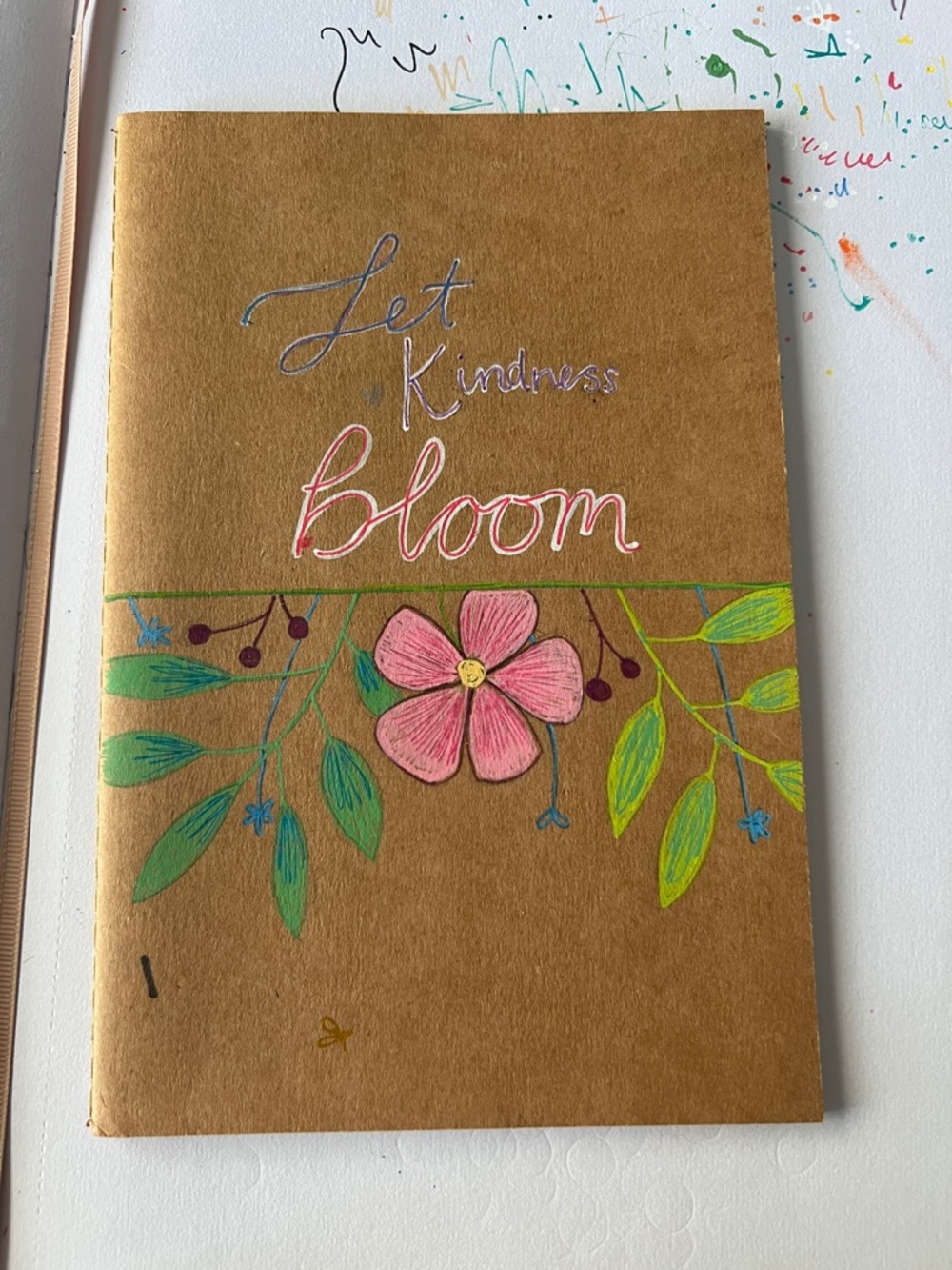 Let Kindness Bloom Floral Kraft Notebook - Pink Flower